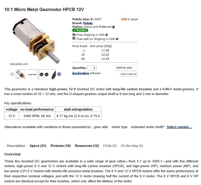 Pololu Gearmotor 3